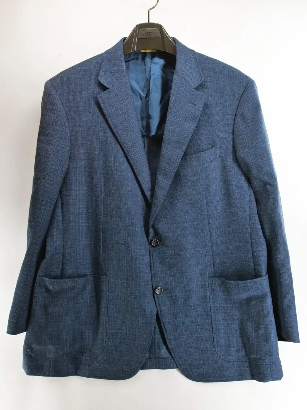 Canali Kei Blazer Sport Coat Mens 44R Blue Plaid Unstructured Patch Pocket Wool